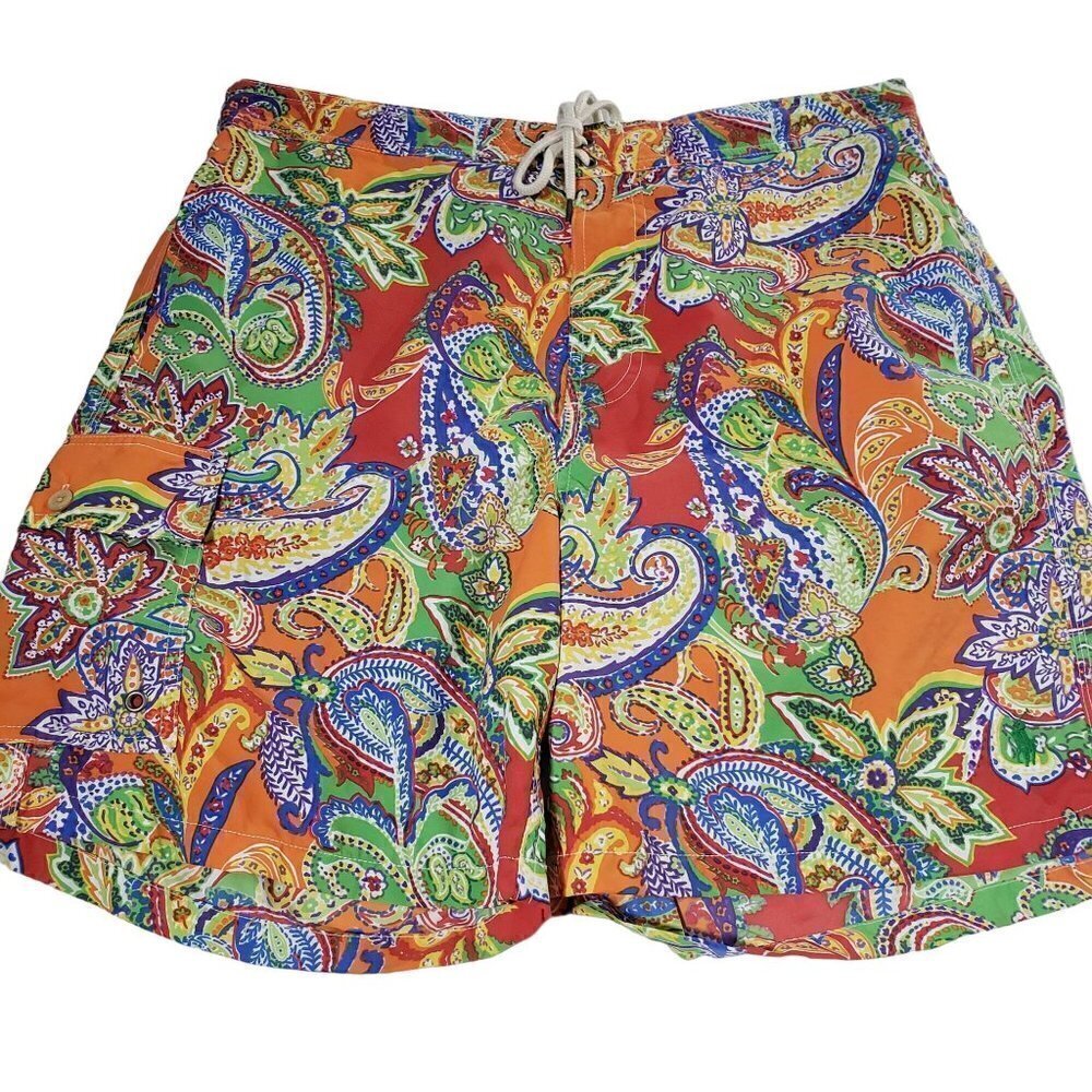 Vintage Polo Ralph Lauren Paisley Swim Trunks Colorful Beach Mesh Lined Mens L